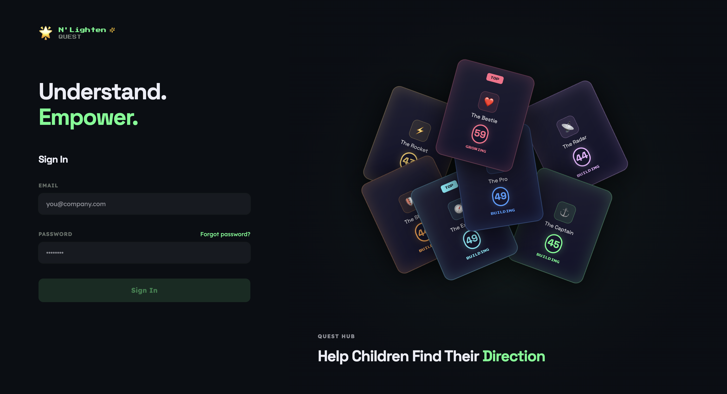 Quest Hub login screen